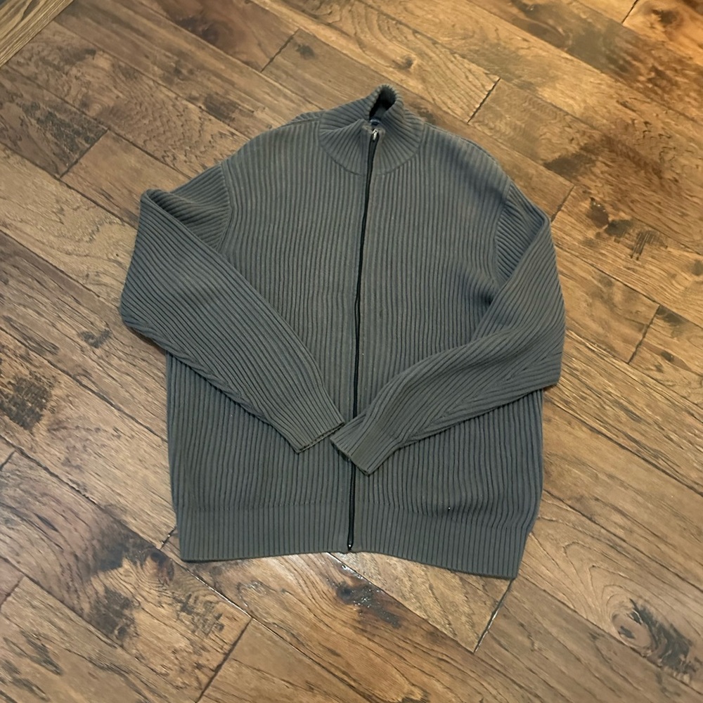 Vintage Daniel Hecho Men's Grey Zip-Up Sweater